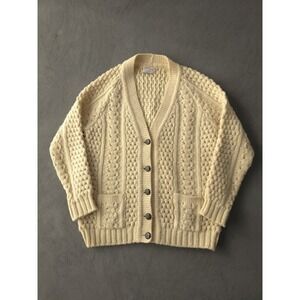 Vintage 1970s Slieve League Irish Cable Knit Wool Cardigan Sweater 44 Women's